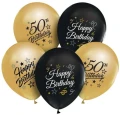Balony Happy Birthday 50 urodziny zestaw złote czarne 5szt 12" Godan_83795