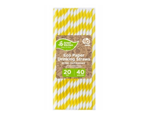 Słomki papierowe paski żółte 20cm 40szt Godan_84182