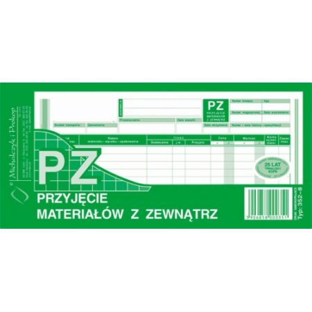 PZ Przyjęcie materiałów z zewnątrz 1/3 A4 352-8 MP _54075