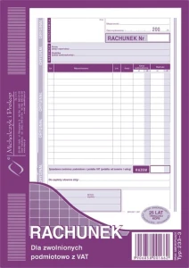 Rachunek dla zwolnionych z VAT A5 233-3 MP