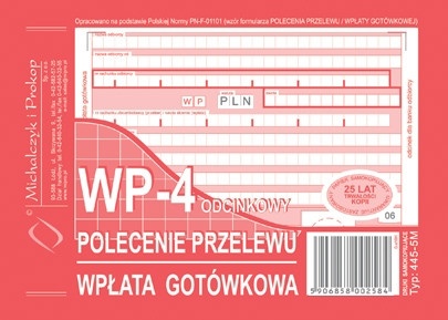 Polecenie przelewu wpłata gotówkowa 4 odcinkowa 445-5M MP_23399