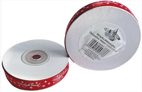 Wstążka Craft-Fun Series satynowa z nadrukiem Wesołych Świąt 12 czerwona Titanum_86295