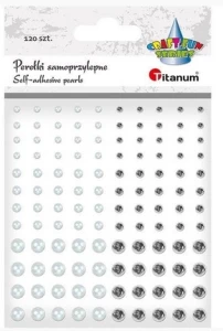 Perełki samoprzylepne okrągłe 120szt białe/srebrne Titanum