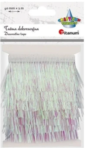 Taśma z frędzlami plastikowymi 40mm 1m biała Titanum_86379