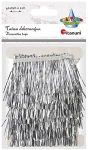 Taśma z frędzlami plastikowymi 40mm 1m Srebrna Titanum