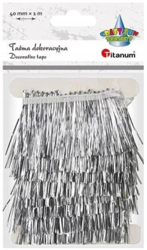 Taśma z frędzlami plastikowymi 40mm 1m Srebrna Titanum_86380