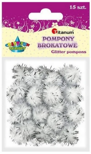 Pompony Craft-Fun Series brokatowe białe 15 szt Titanum_86399