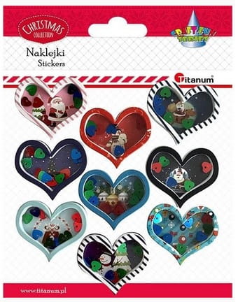 Naklejki 3D serca z zimowymi widoczkami 9szt. Titanum_86510