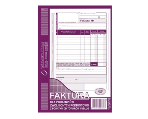Faktura dla podatników zwolnionych podmiotowo z podatku od towarów i usług 202-3E MP_67651