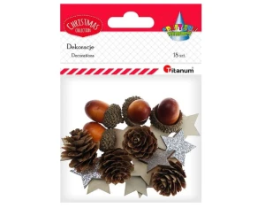 Zestaw dekoracyjny szyszki, żołędzie, gwiazdki 18szt 625089 Titanum