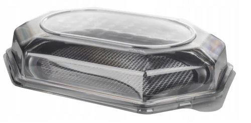 Taca jednorazowa plastikowa cateringowa 35x24,7x2cm 1szt czarna Papstar w przykrywką_87902