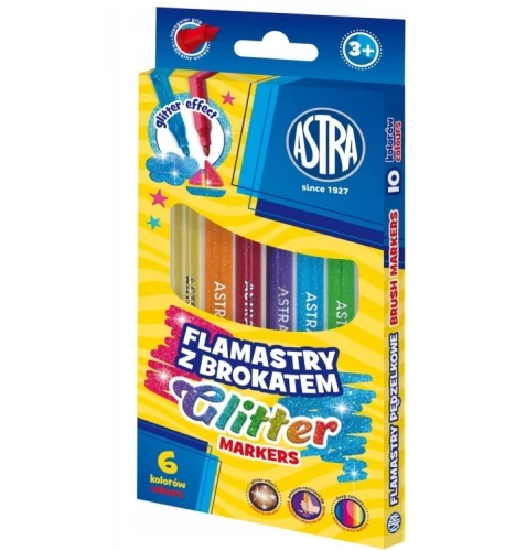 Flamastry okrągłe z brokatem 6-kol., Astra_88096