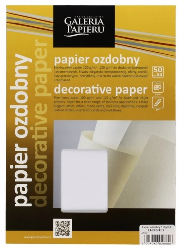 Papier ozdobny 50szt. A4 110g Laid biały Galeria Papieru_88182