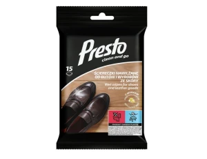 Ściereczki nawilżane z woskiem nabłyszczającym do butów i wyrobów ze skóry 15 sztuk Presto