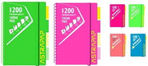 Kołozeszyt z zakładkami A4 100k kratka Neon AstraPAP_89082