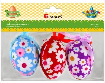 Jajka styropianowe 45x70mm w kwiaty 3szt mix Titanum_89208