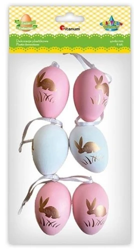 Zawieszki plastikowe jajka 40x60mm różowe 6szt Titanum_89210
