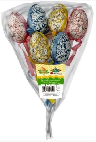 Jajka styropianowe na piku 38x58mm 3 kolory 6szt Titanum_89235