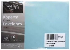 Koperta ozdobna C6 114 x 162mm Gładki niebieski 10szt. 130g Galeria Papieru