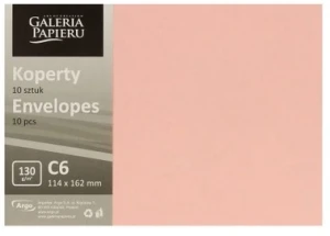 Koperta ozdobna C6 114x162mm Gładki satynowy pudrowy róż 10szt. 130g Galeria Papieru