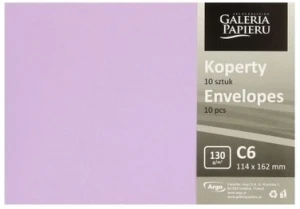 Koperta ozdobna C6 114x162mm Gładki satynowy lawendowy 10szt. 130g Galeria Papieru