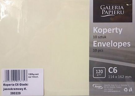 Koperty C6 gładkie Jasnokremowy 120g Galeria Papieru_89393