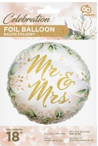Balon foliowy, ślubny, Mr and Mrs, 45 cm Godan