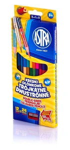 Kredki ołówkowe trójkątne dwustronne+ temperówka 24kol Astra