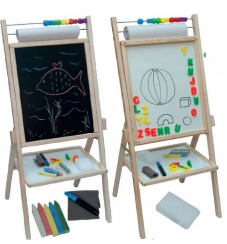 Tablica 5w1 suchościeralna-magnetyczna-kredowa drewniana papier liczydło + akcesoria 3Toysm_90052