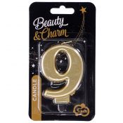 Świeczka Urodzinowa Cyfra 9 8cm Metalik Złota Godan_51175