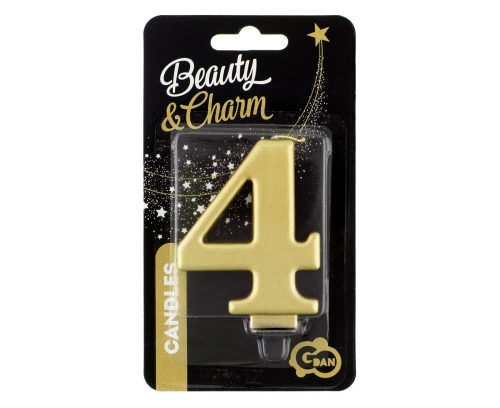 Świeczka Urodzinowa Cyfra 4  8cm Metalik Złota Godan_48769