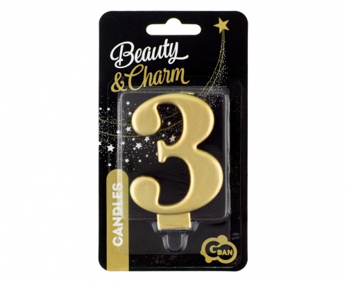 Świeczka Urodzinowa Cyfra 3 8cm Metalik Złota Godan_48768