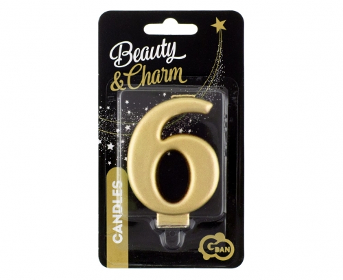 Świeczka Urodzinowa Cyfra 6 8cm Metalik Złota Godan_48771