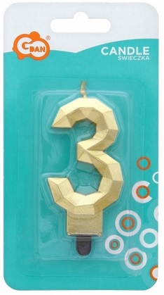 Świeczka Cyfra 3 Diament 7.6cm złota Godan_90926