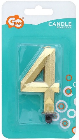 Świeczka Cyfra 4 Diament 7.6cm złoty Godan_90932