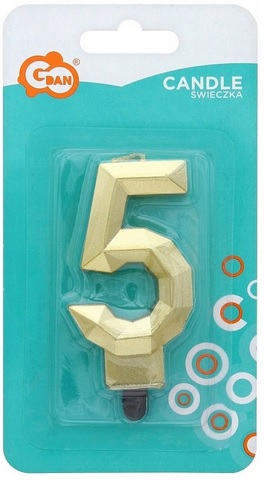 Świeczka Cyfra 5 Diament 7.6cm złoty Godan_90937
