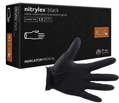 Rękawiczki nitrylowe bezpudrowe jednorazowe czarne rozmiar XL 100 szt Nitrylex Mercator Medical _91083