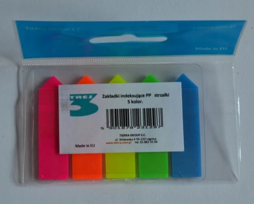 Zakładka Indeksująca 5kol 20szt Neon Strzałki Tres_54429
