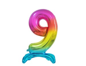 Balon foliowy Cyfra 9 B&C stojący tęczowy 74 cm Godan
