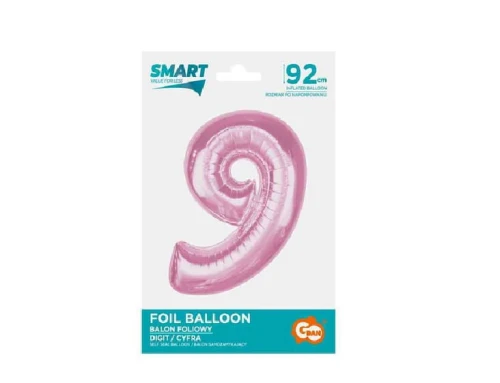Balon foliowy Cyfra 9 Smart jasnoróżowy 92 cm Godan_92348