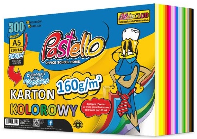 Papier ksero kolorowy A5 160g mix 300 ark. 20kolorów Pastello 
_92731