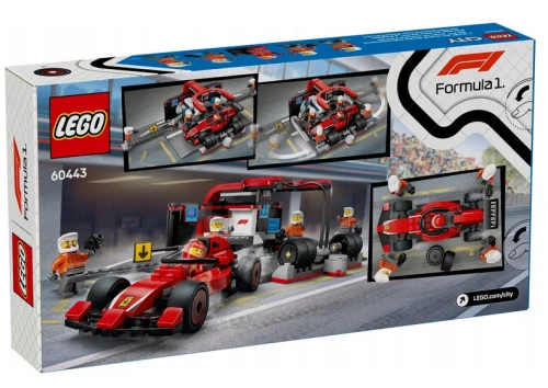City F1 Pit stop i mechanicy z bolidem Ferrari 322 el. Lego_93169