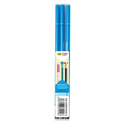 Wkłady do długopisu wymazywalnego Standard A niebieskie 0.5 mm 3szt. Happy Color