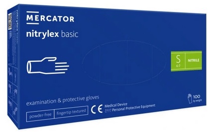 Rękawiczki nitrylowe bezpudrowe niebieskie S 100szt Mercator Medical_94070