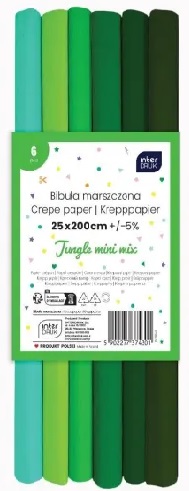 Bibuła marszczona Jungle mini mix zielona 200x25cm 6 szt Interdruk_94700