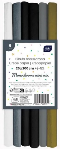 Bibuła marszczona Jungle mini mix monochrome 200x25cm 6 szt Interdruk_94710