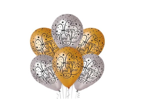 Balony Happy New Year Gemar 6 szt. 12” 30 cm Godan_92505