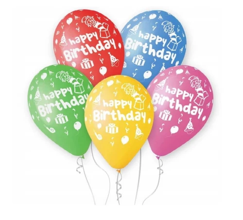 Balony Happy Birthday kolorowe 5 szt.12” 30 cm Godan_95028
