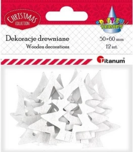 Ozdoby drewniane białe choinki 12szt. Titanum