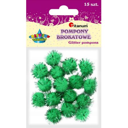 Pompony dekoracyjne 15szt Titanum zielone glitter_38114